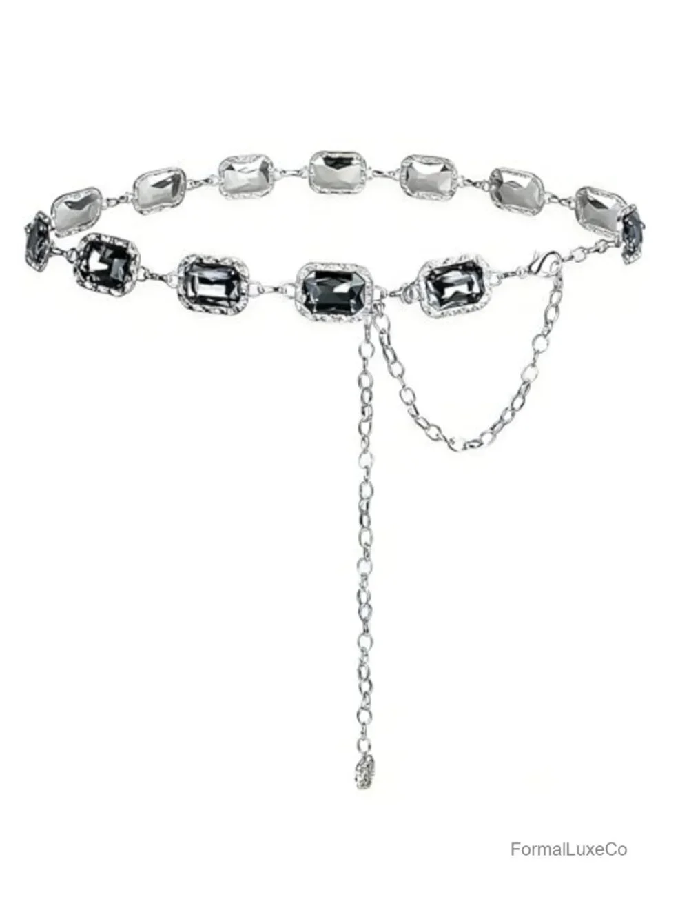 Gold Metallic Chain Belt Adjustable Rhinestone Waist Belt for Dresses